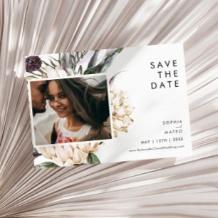 White Floral Photo Horizontal Save The Date