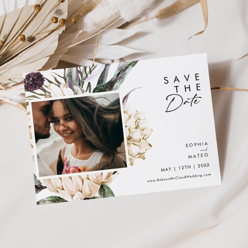 White Floral Photo Horizontal Save The Date