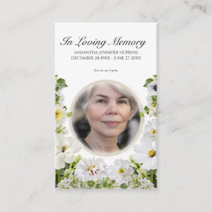White Floral Photo Memorial Prayer Card