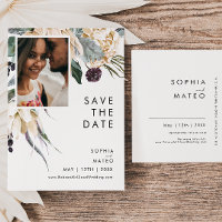 White Floral Photo Save The Date Postcard