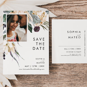 White Floral Photo Save The Date Postcard