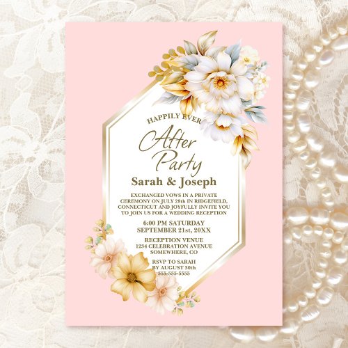 White Floral Pink Geometric Wedding After Party Invitation