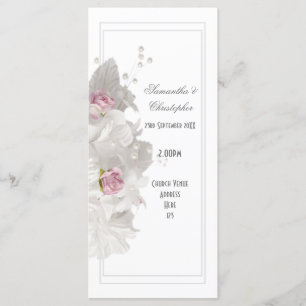 White floral pink rose church wedding program