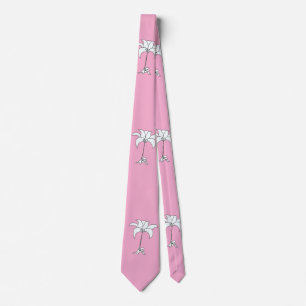 White Floral Pink Tropical Neck Tie