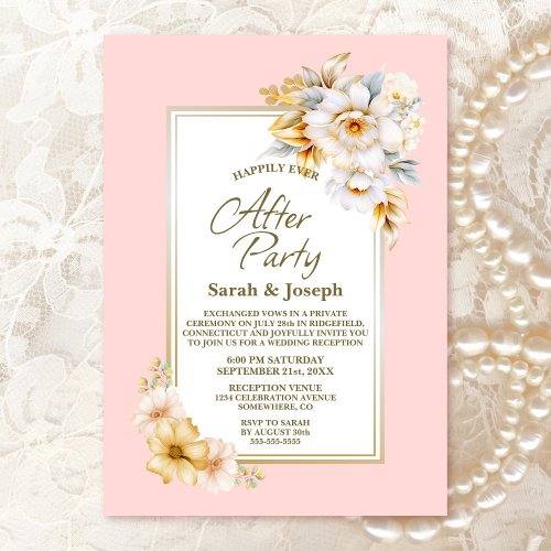 White Floral Pink Wedding After Party Invitation