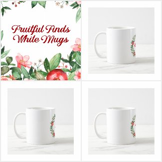 White Floral Pomegranate Faithful Finds Mugs