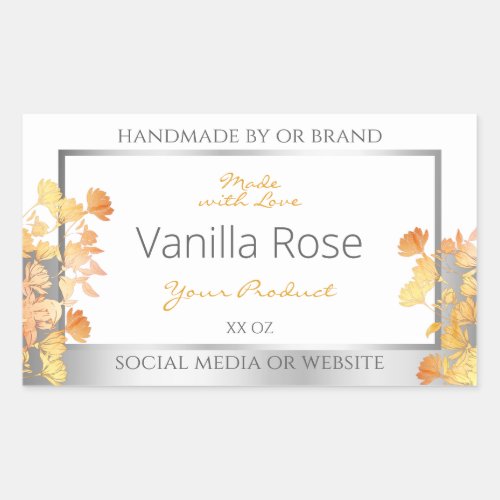 White Floral Product Packaging Label Orange Silver