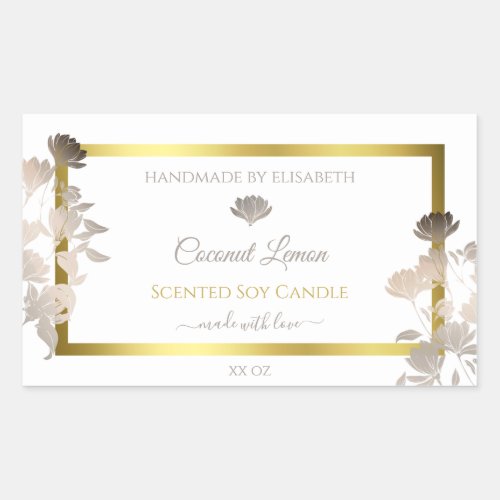 White Floral Product Packaging Labels Gold Frame