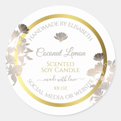 White Floral Product Packaging Labels Gold Frame