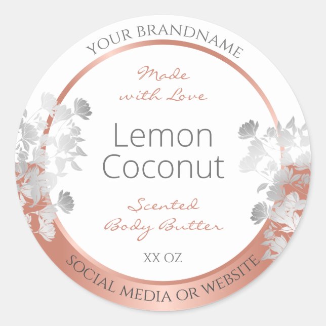 White Floral Product Packaging Labels Rose Gold (Front)