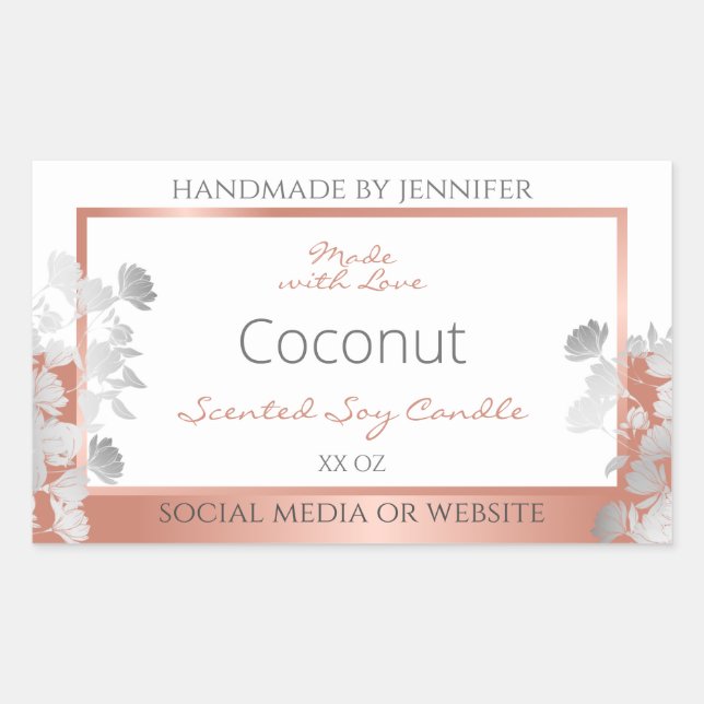 White Floral Product Packaging Labels Rose Gold (Front)
