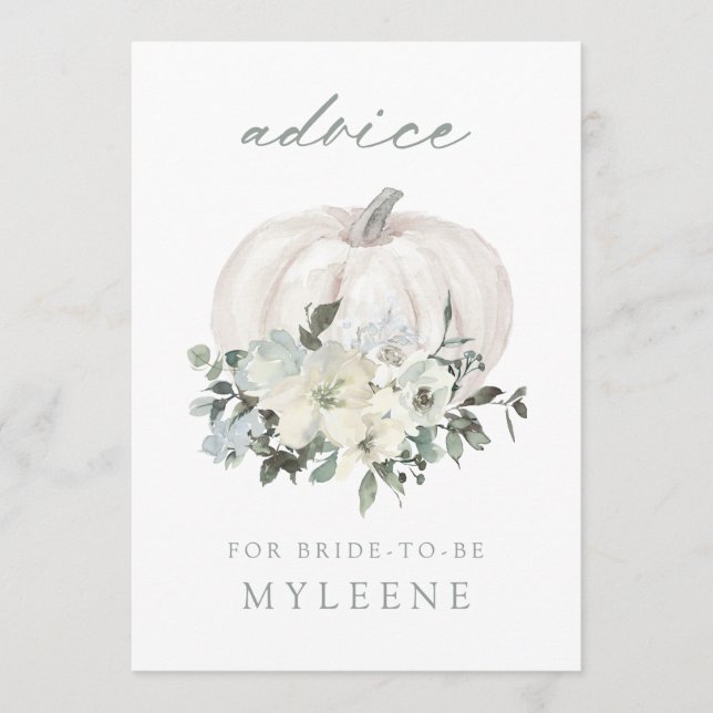 White Floral Pumpkin Baby Shower Advice Card (Front)