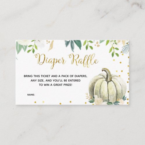 White Floral Pumpkin Baby Shower Diaper Raffle Enclosure Card
