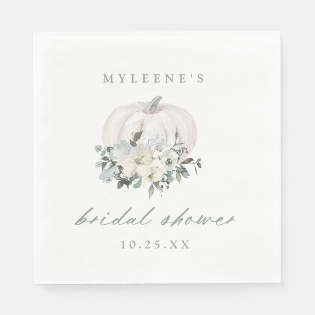 White Floral Pumpkin Bridal Shower  Napkins (Front)