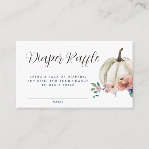 White Floral Pumpkin Diaper Raffle Enclosure Card