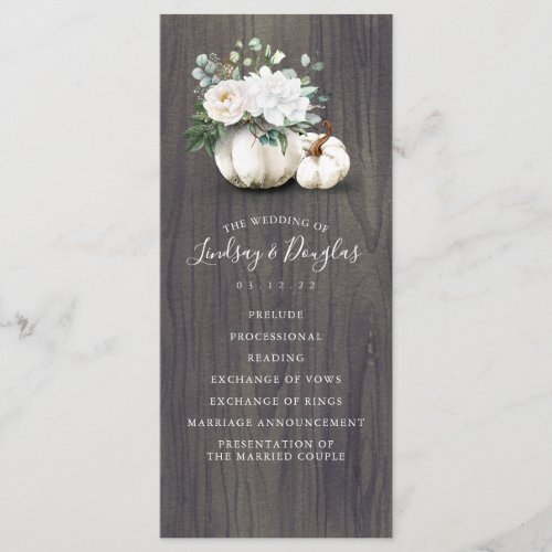 White Floral Pumpkin Fall Wedding Programs