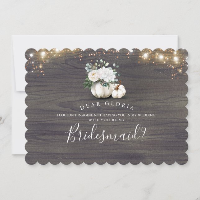 White Floral Pumpkin Rustic Bridesmaid Proposal Invitation (Front)