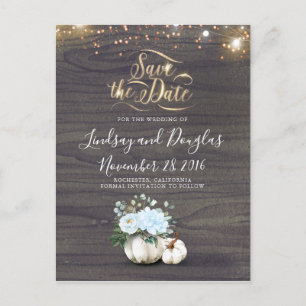 White Floral Pumpkin Rustic Fall Save the Date Ann Announcement Postcard
