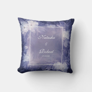 White Floral Purple Blue Marbled Liquid Art Throw Pillow