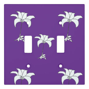 White Floral Purple Light Switch Cover