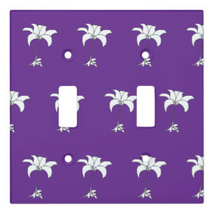 White Floral Purple Light Switch Cover