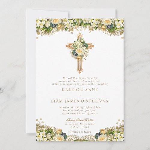 White Floral QR Code Christian Wedding RSVP Invitation