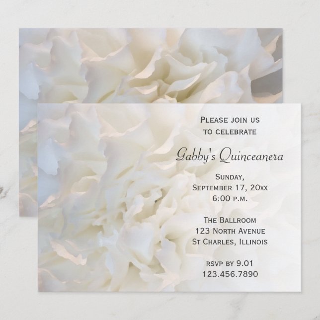 White Floral Quinceanera Invitation (Front/Back)