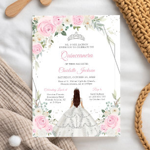 White Floral Quinceanera Mis Quince Invitation