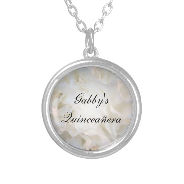 White Floral Quinceañera Silver Plated Necklace (Front)