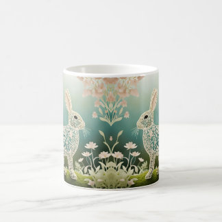 White Floral Rabbit Spring Art  Coffee Mug