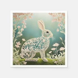 White Floral Rabbit Spring Art 