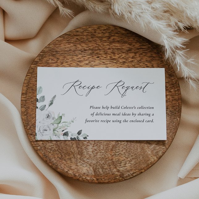 White Floral Recipe Request Shower Enclosure Card (Creator Uploaded)