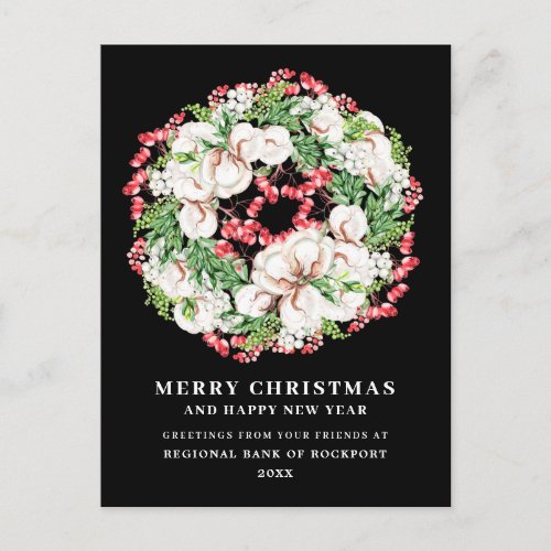 White Floral Red Berry Business Christmas Postcard