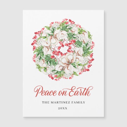 White Floral Red Berry Christmas Magnetic Card