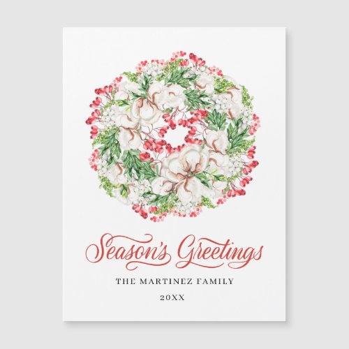 White Floral Red Berry Christmas Magnetic Card