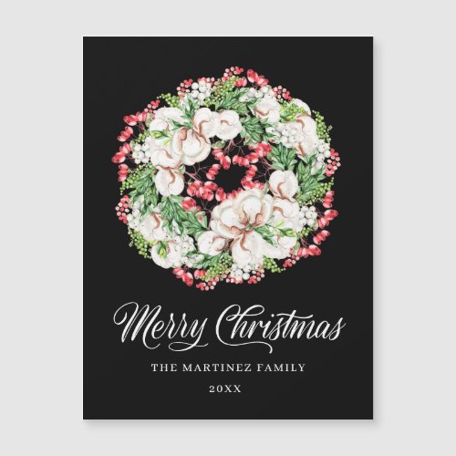 White Floral Red Berry Christmas Magnetic Card