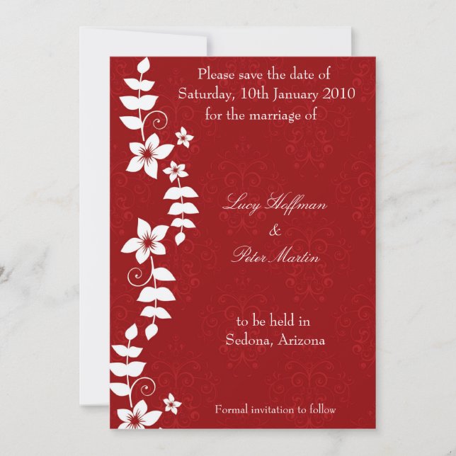 White floral red save the date card (Front)