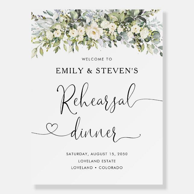 White Floral Rehearsal Dinner Foam Boards (Front)