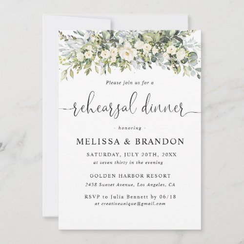 White Floral Rehearsal Dinner Invitation