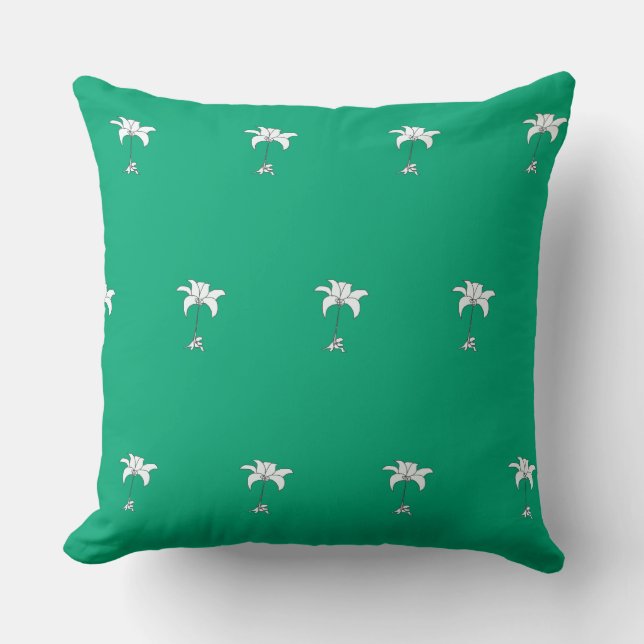 White Floral Repeat  Green      Throw Pillow (Front)