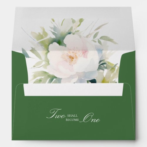 White Floral Return Address Wedding Bible Green Envelope