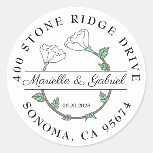 White Floral Ring Wedding Address Label