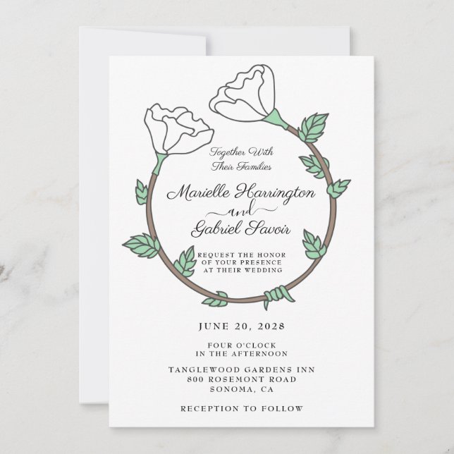 White Floral Ring Wedding Invitation (Front)