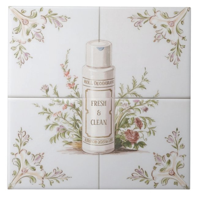 White Floral Roll on Deodorant Funny Bathroom Ceramic Tile (Front)