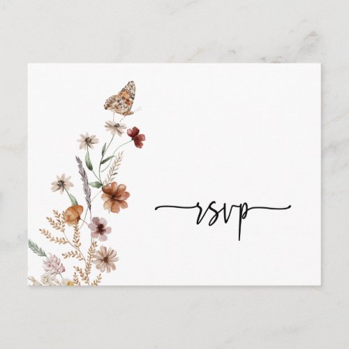White Floral RSVP Wedding Postcard