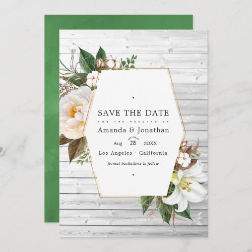 White Floral Rustic Barn Country Wedding Photo Save The Date