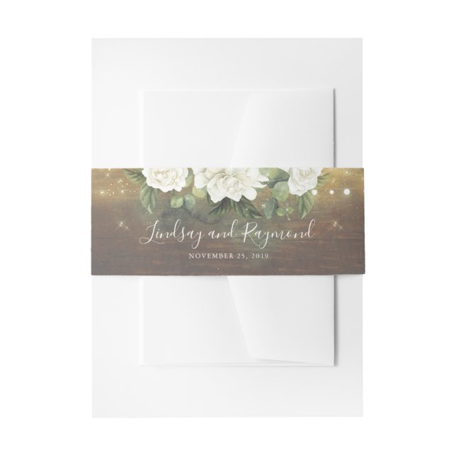 White Floral Rustic Country Wedding Invitation Belly Band (Front Example)