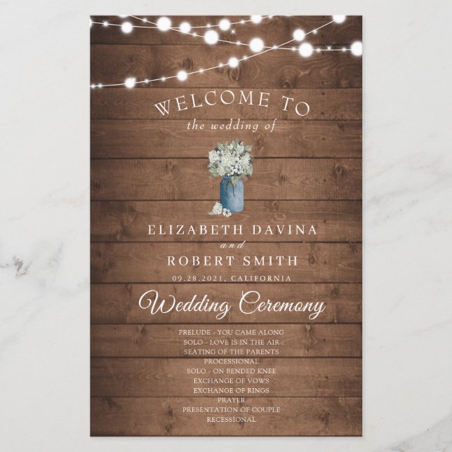 White Floral Rustic Elegant Lights Wooden Wedding (Front)