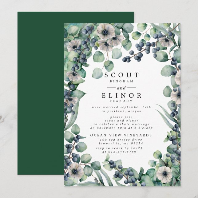 White Floral Rustic Elopement Reception Invitation (Front/Back)