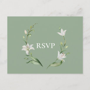 White Floral Sage Green Wedding RSVP Song Request Invitation Postcard